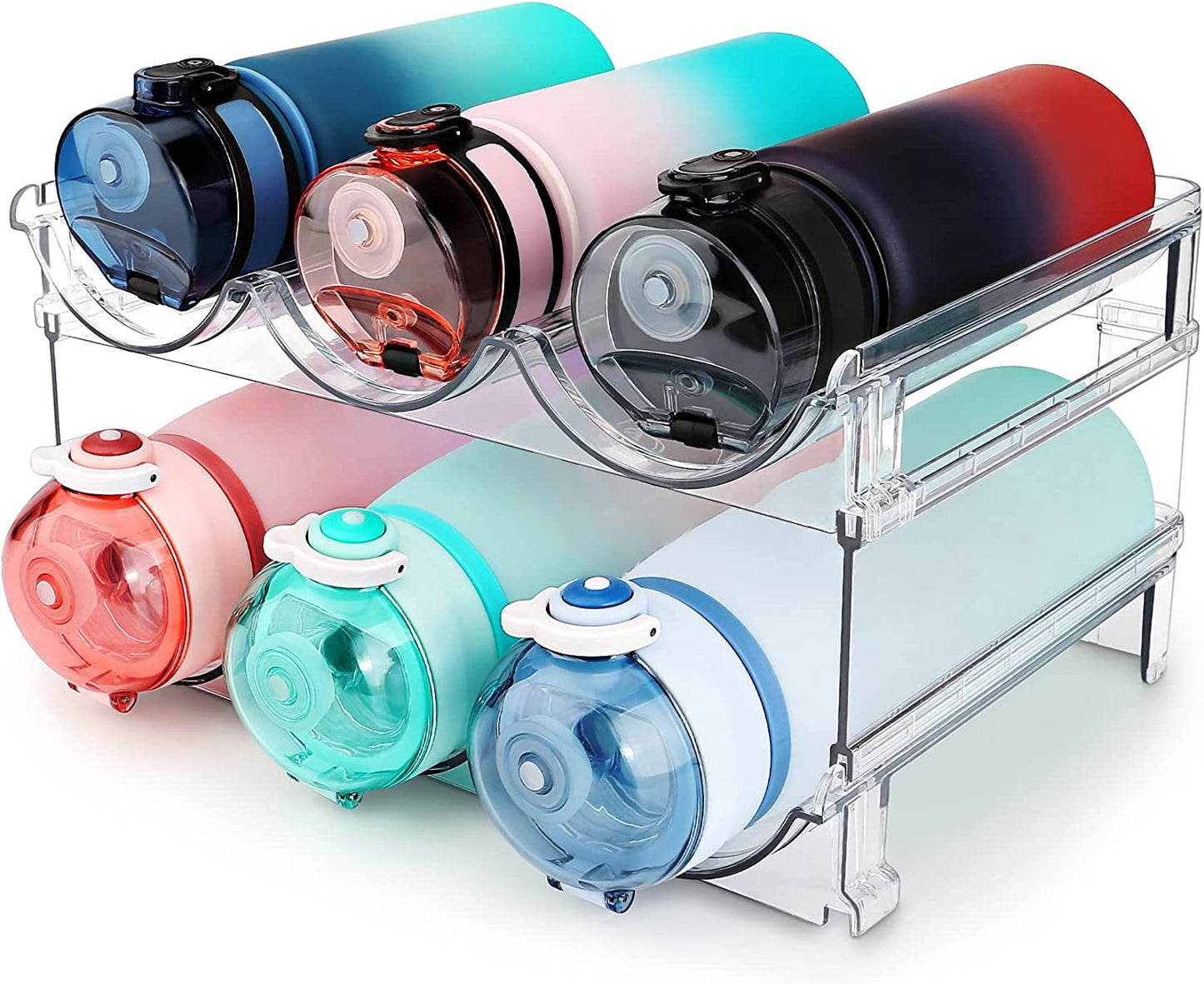 Effortlessly Organize Your Space with Our Stackable Water Bottle Storage Rack - 2 Pack Clear Lucite Holders for Cabinets and Pantries