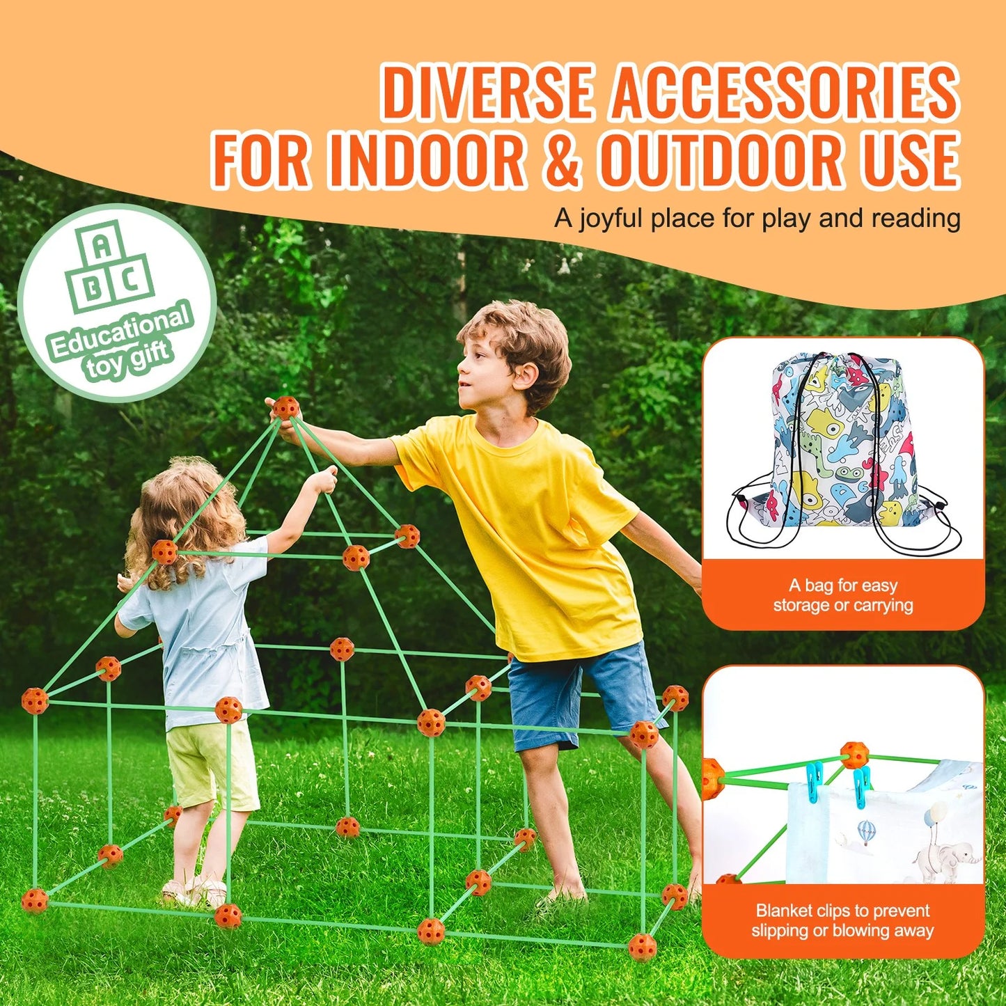 VEVOR Glow-in-the-Dark Fort Building Kit - Unlock Endless Adventures with STEM Fun for Kids (85 Pieces)