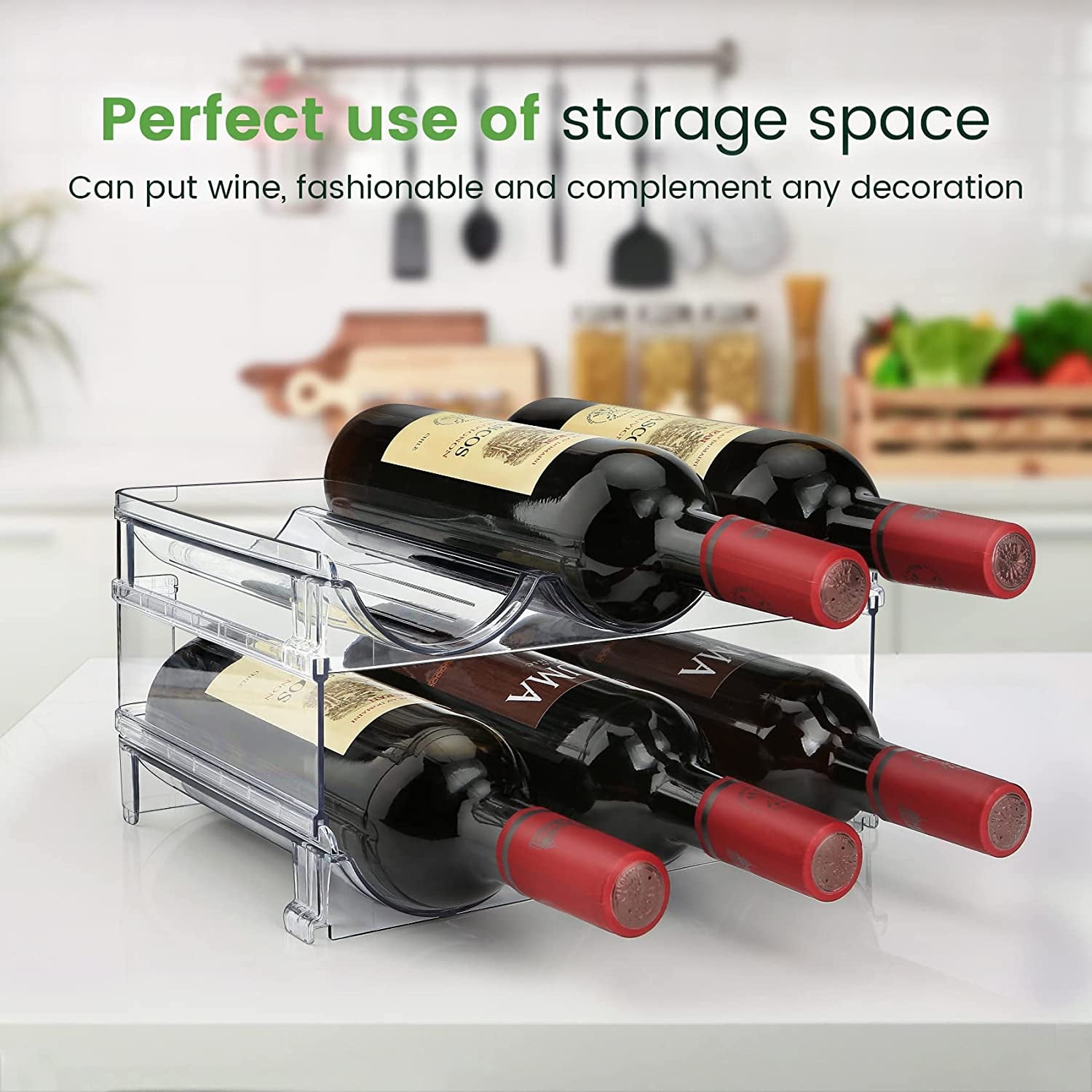 Effortlessly Organize Your Space with Our Stackable Water Bottle Storage Rack - 2 Pack Clear Lucite Holders for Cabinets and Pantries