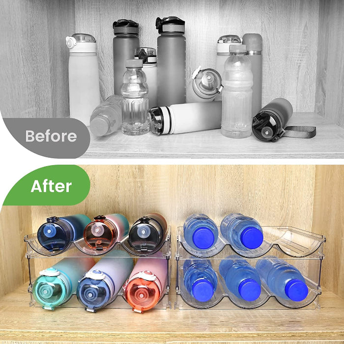 Effortlessly Organize Your Space with Our Stackable Water Bottle Storage Rack - 2 Pack Clear Lucite Holders for Cabinets and Pantries
