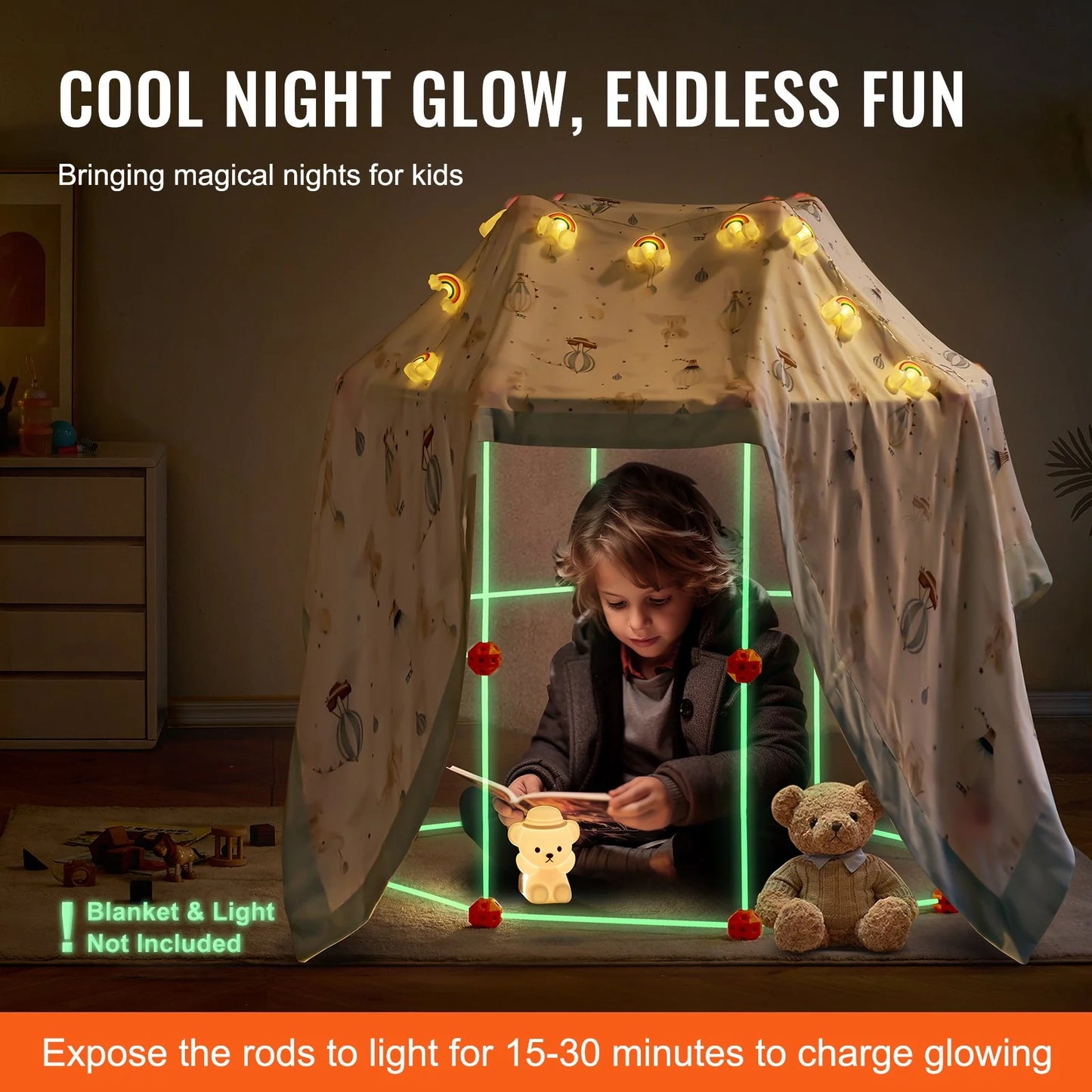 VEVOR Glow-in-the-Dark Fort Building Kit - Unlock Endless Adventures with STEM Fun for Kids (85 Pieces)