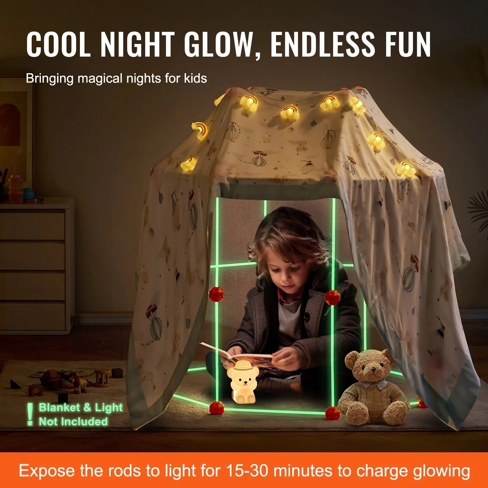 VEVOR Glow-in-the-Dark Fort Building Kit - Unlock Endless Adventures with STEM Fun for Kids (85 Pieces)