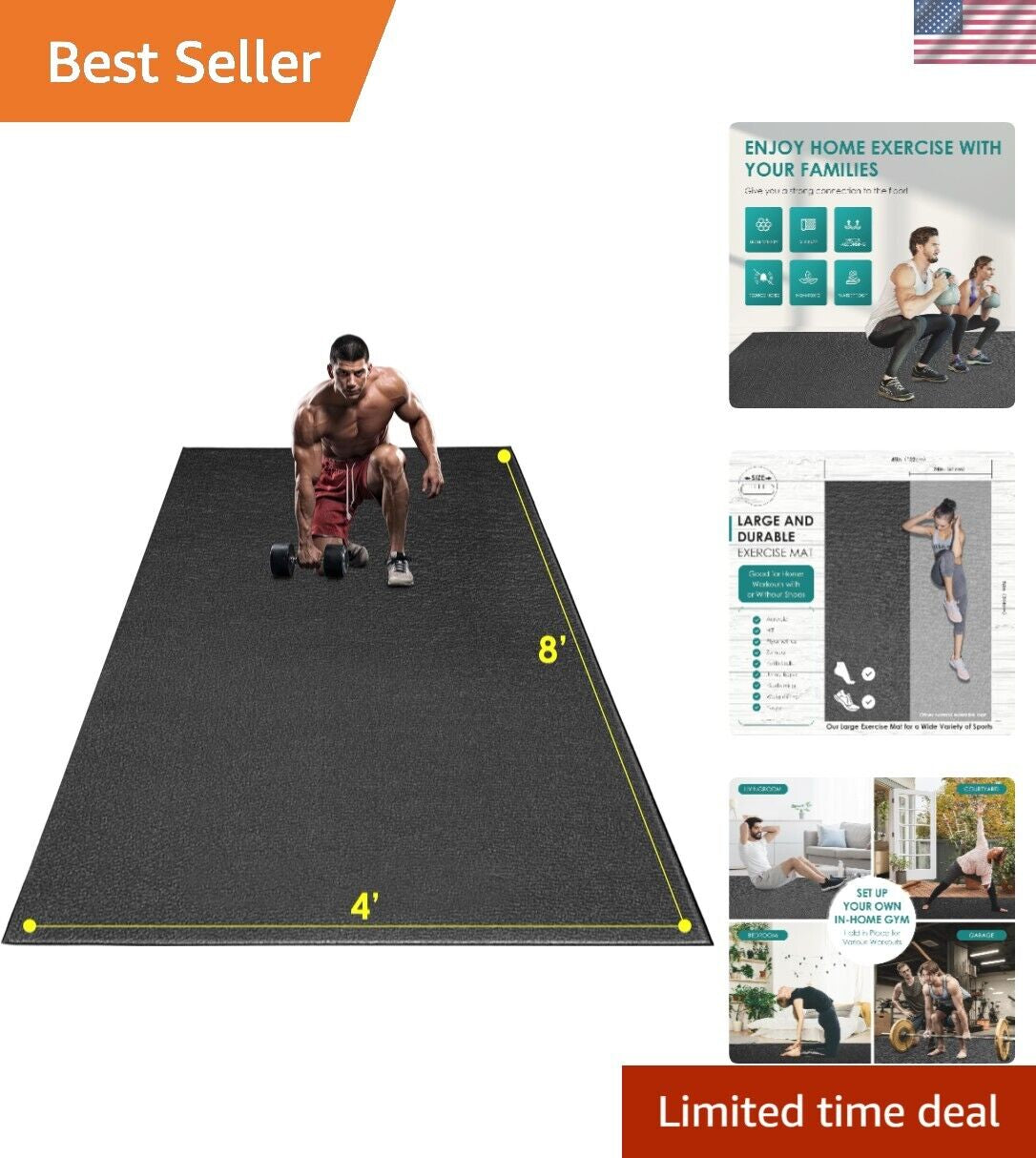 Transform Your Home Gym with Our Extra Durable 8' x 4' Non-Slip Exercise Mat – Perfect for All Workouts!