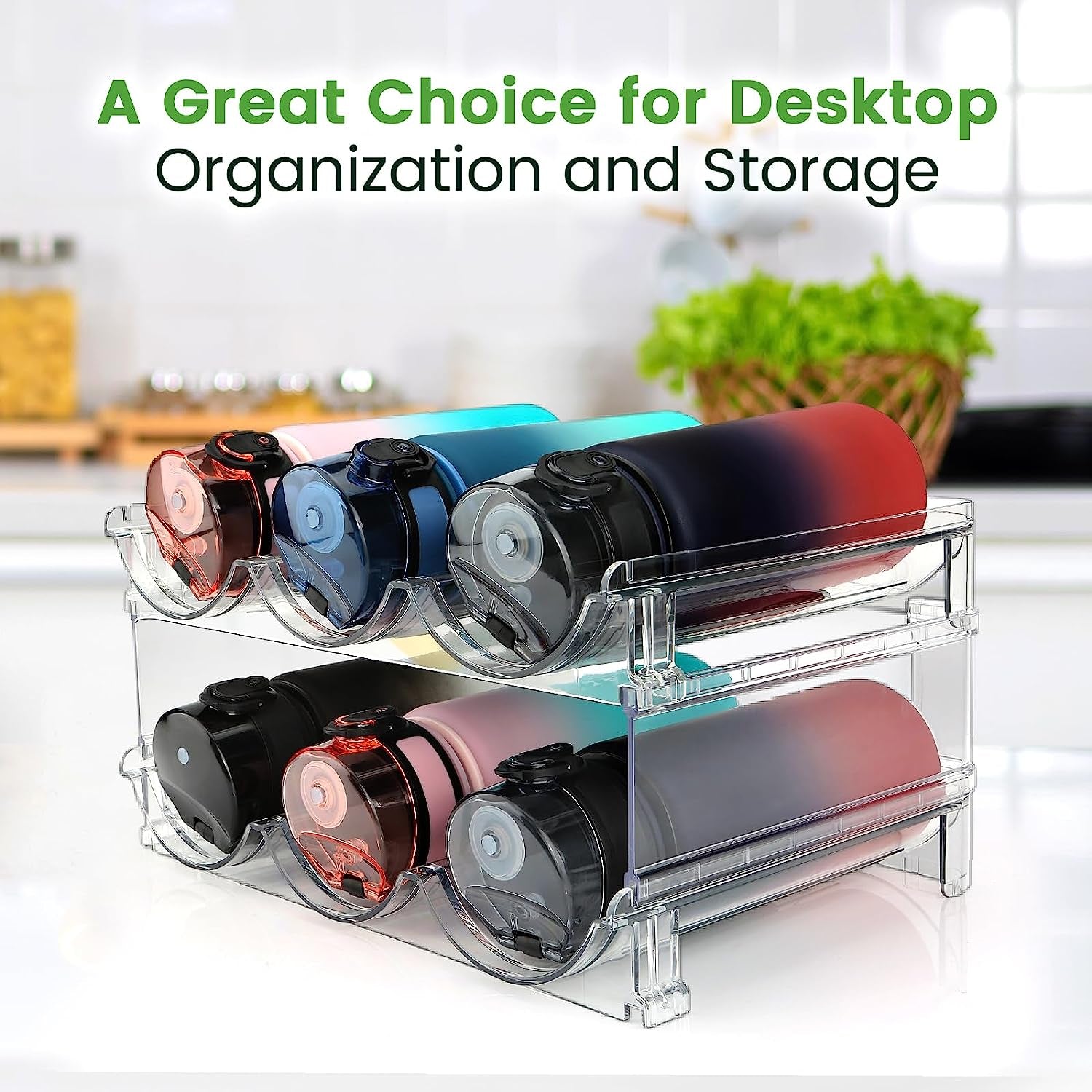 Effortlessly Organize Your Space with Our Stackable Water Bottle Storage Rack - 2 Pack Clear Lucite Holders for Cabinets and Pantries