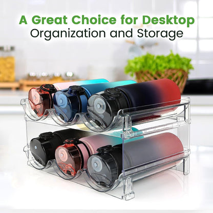 Effortlessly Organize Your Space with Our Stackable Water Bottle Storage Rack - 2 Pack Clear Lucite Holders for Cabinets and Pantries