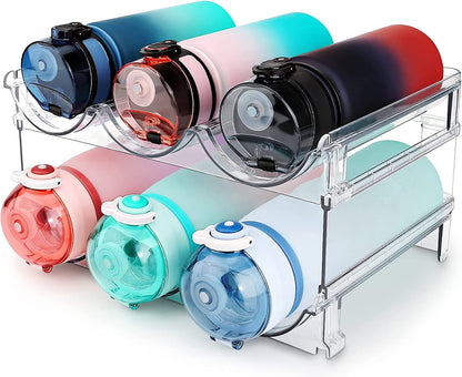 Effortlessly Organize Your Space with Our Stackable Water Bottle Storage Rack - 2 Pack Clear Lucite Holders for Cabinets and Pantries