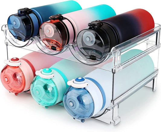 Effortlessly Organize Your Space with Our Stackable Water Bottle Storage Rack - 2 Pack Clear Lucite Holders for Cabinets and Pantries