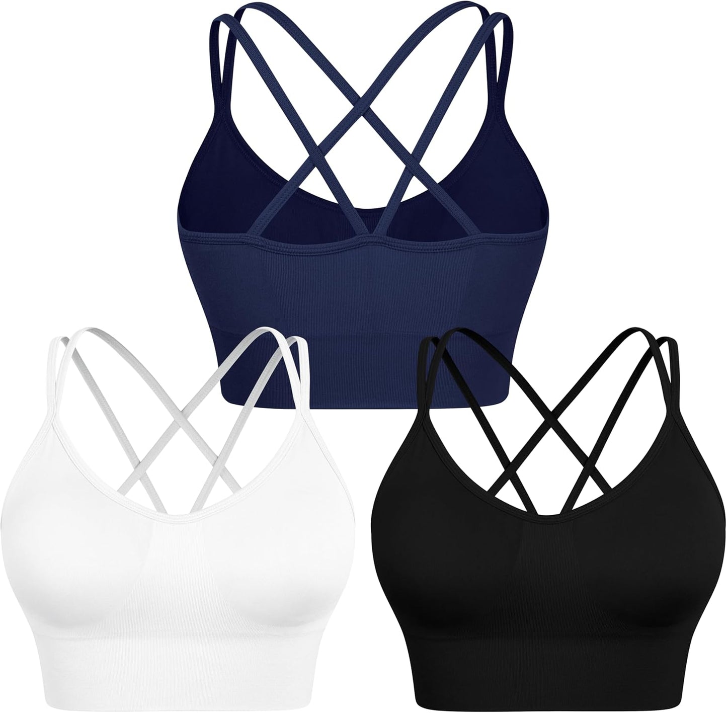 Elevate Your Workout with Our Women’s Strappy Cross Back Sports Bra - 3 Pack of Medium Support Padded Yoga Bras