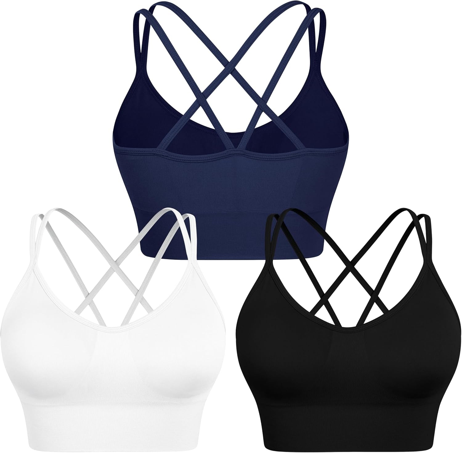 Elevate Your Workout with Our Women’s Strappy Cross Back Sports Bra - 3 Pack of Medium Support Padded Yoga Bras
