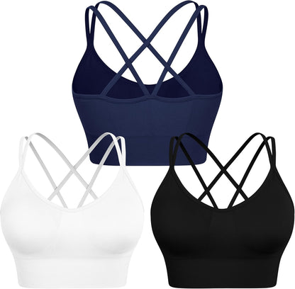 Elevate Your Workout with Our Women’s Strappy Cross Back Sports Bra - 3 Pack of Medium Support Padded Yoga Bras