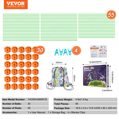 VEVOR Glow-in-the-Dark Fort Building Kit - Unlock Endless Adventures with STEM Fun for Kids (85 Pieces)