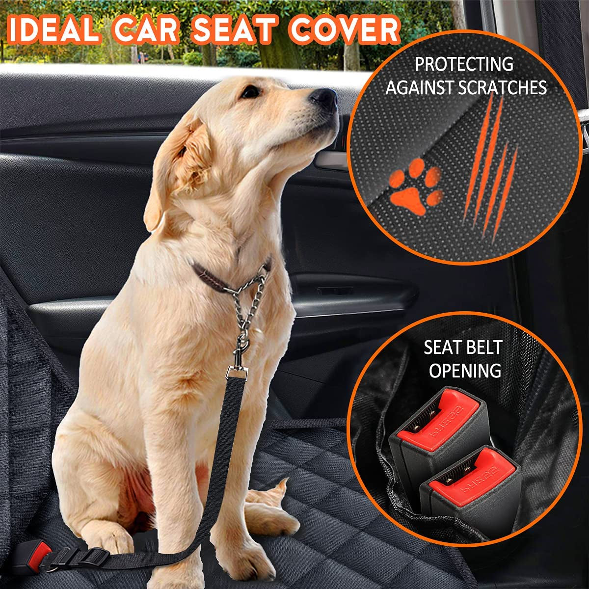 Ultimate Dog Car Seat Cover - Waterproof, Non-Slip Protector for Backseat Comfort - Universal Fit for All Cars, Trucks, and SUVs - Effortless Cleaning & Adjustable Safety Straps