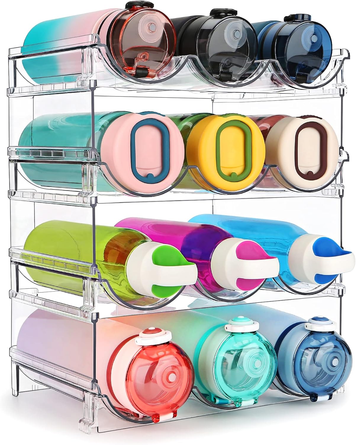 Effortlessly Organize Your Space with Our Stackable Water Bottle Storage Rack - 2 Pack Clear Lucite Holders for Cabinets and Pantries