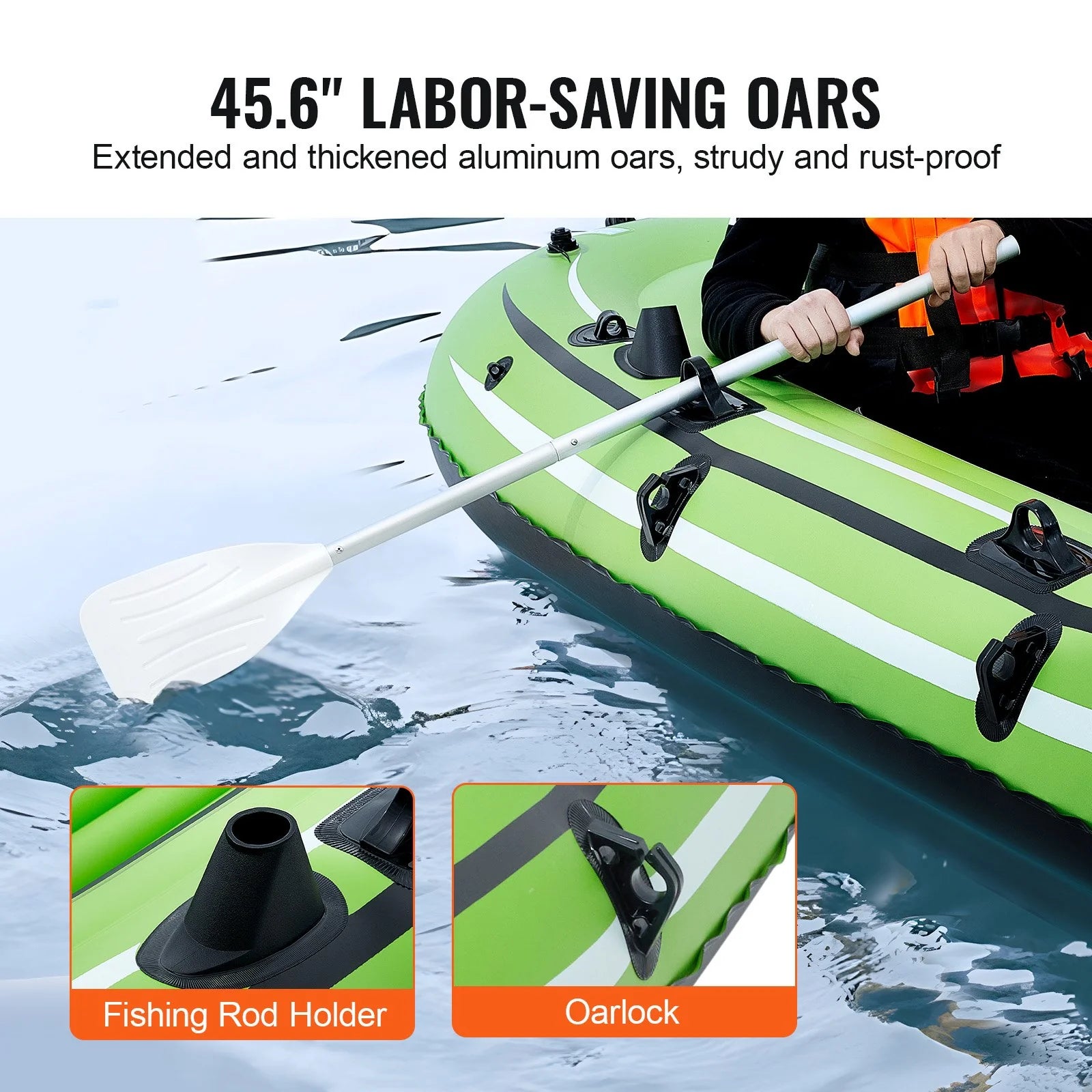 VEVOR 5-Person Inflatable Boat: Durable PVC Raft with Aluminum Oars, High-Output Pump & Fishing Rod Holders - Perfect for Family Fun on the Water!