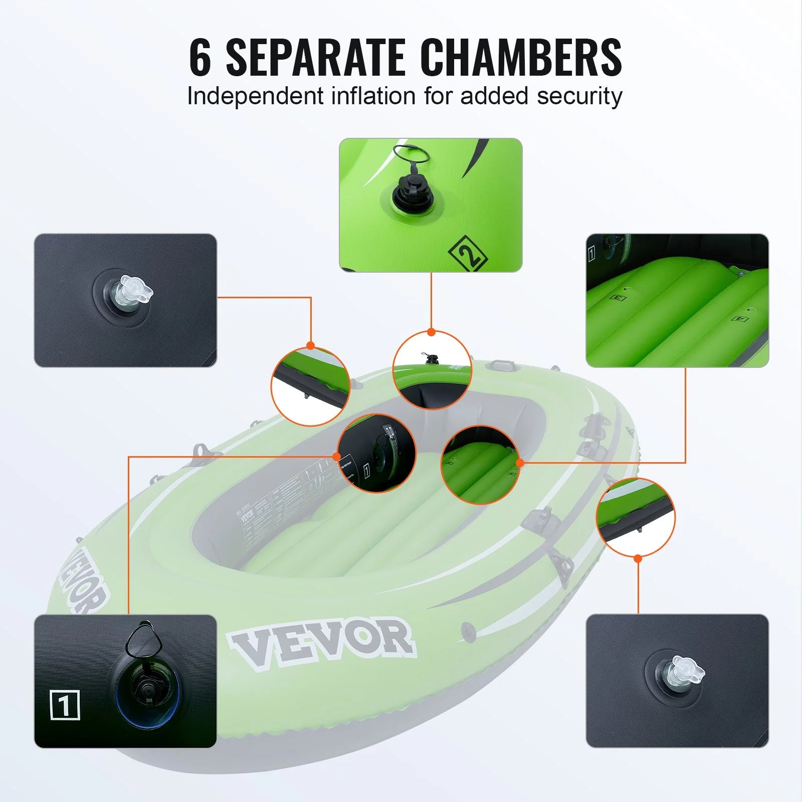 VEVOR 5-Person Inflatable Boat: Durable PVC Raft with Aluminum Oars, High-Output Pump & Fishing Rod Holders - Perfect for Family Fun on the Water!