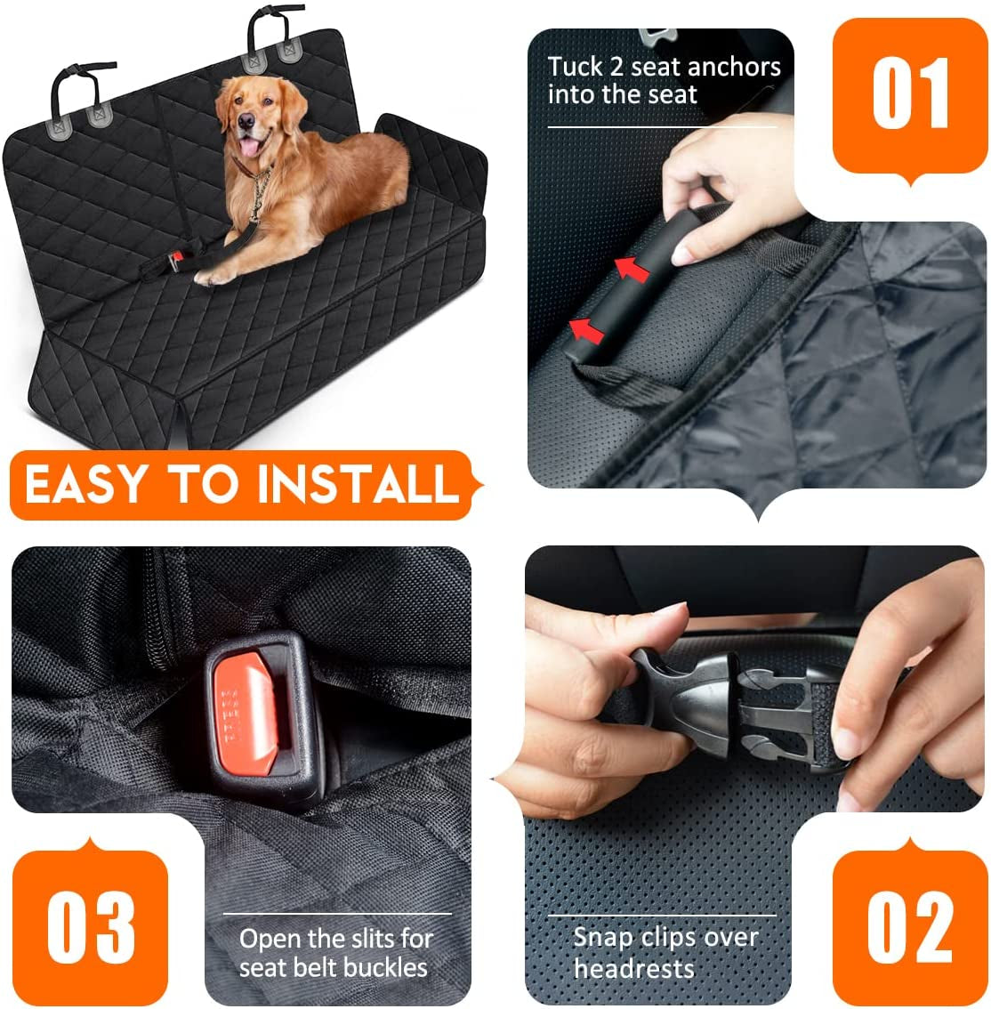 Ultimate Dog Car Seat Cover - Waterproof, Non-Slip Protector for Backseat Comfort - Universal Fit for All Cars, Trucks, and SUVs - Effortless Cleaning & Adjustable Safety Straps