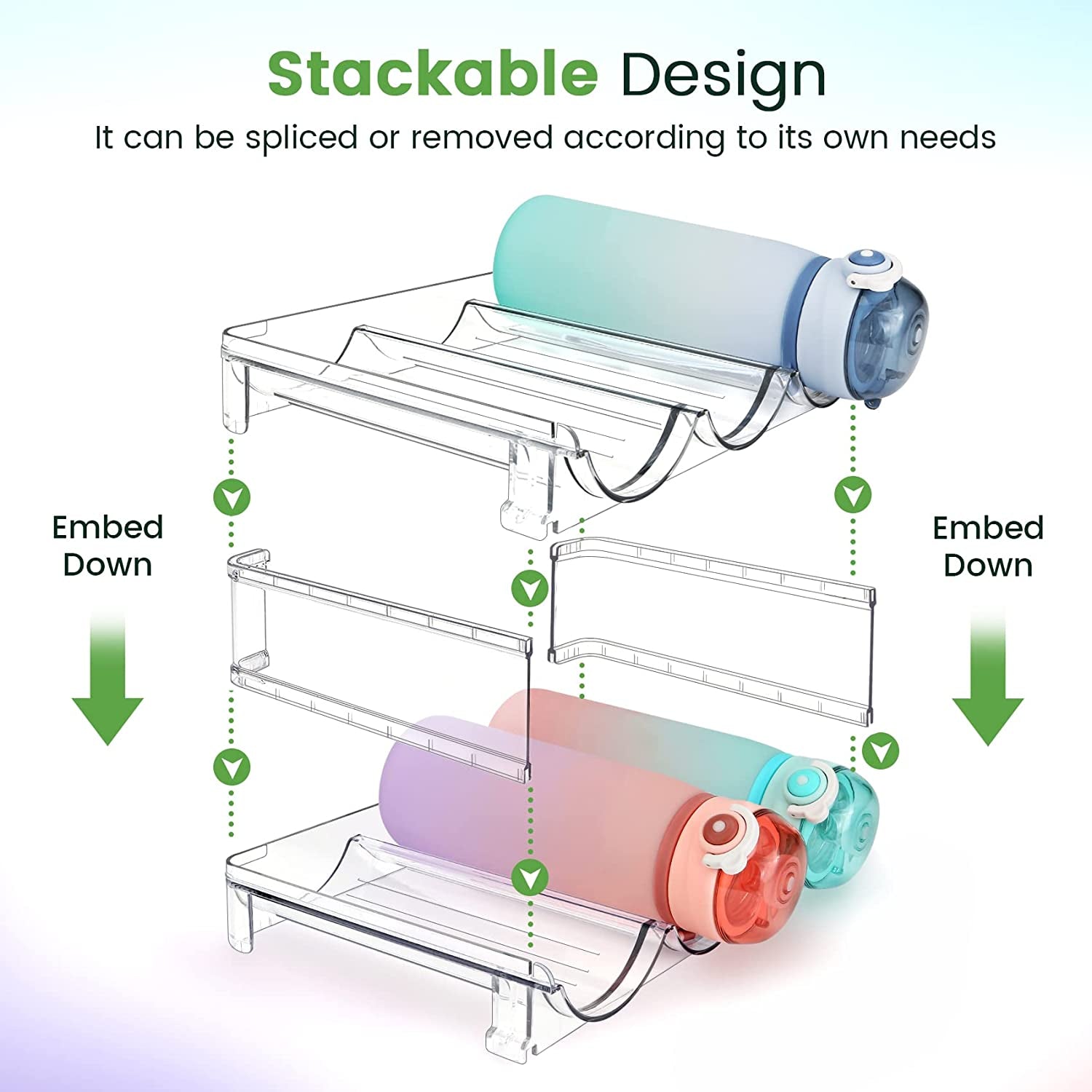 Effortlessly Organize Your Space with Our Stackable Water Bottle Storage Rack - 2 Pack Clear Lucite Holders for Cabinets and Pantries