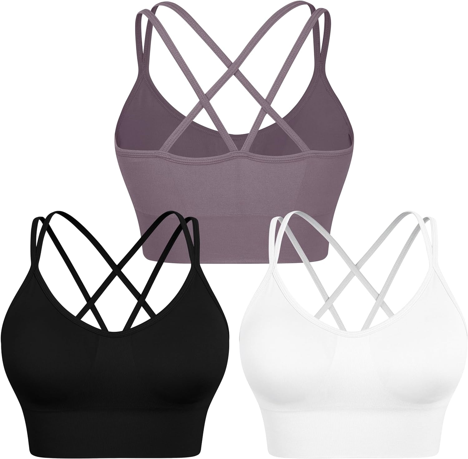 Elevate Your Workout with Our Women’s Strappy Cross Back Sports Bra - 3 Pack of Medium Support Padded Yoga Bras