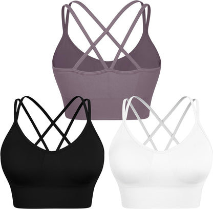 Elevate Your Workout with Our Women’s Strappy Cross Back Sports Bra - 3 Pack of Medium Support Padded Yoga Bras