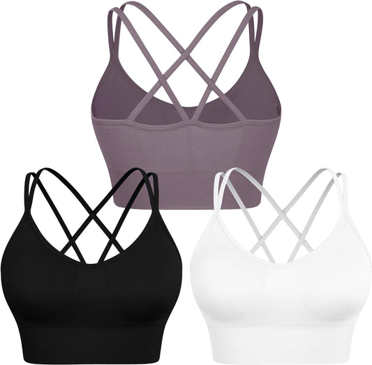 Elevate Your Workout with Our Women’s Strappy Cross Back Sports Bra - 3 Pack of Medium Support Padded Yoga Bras