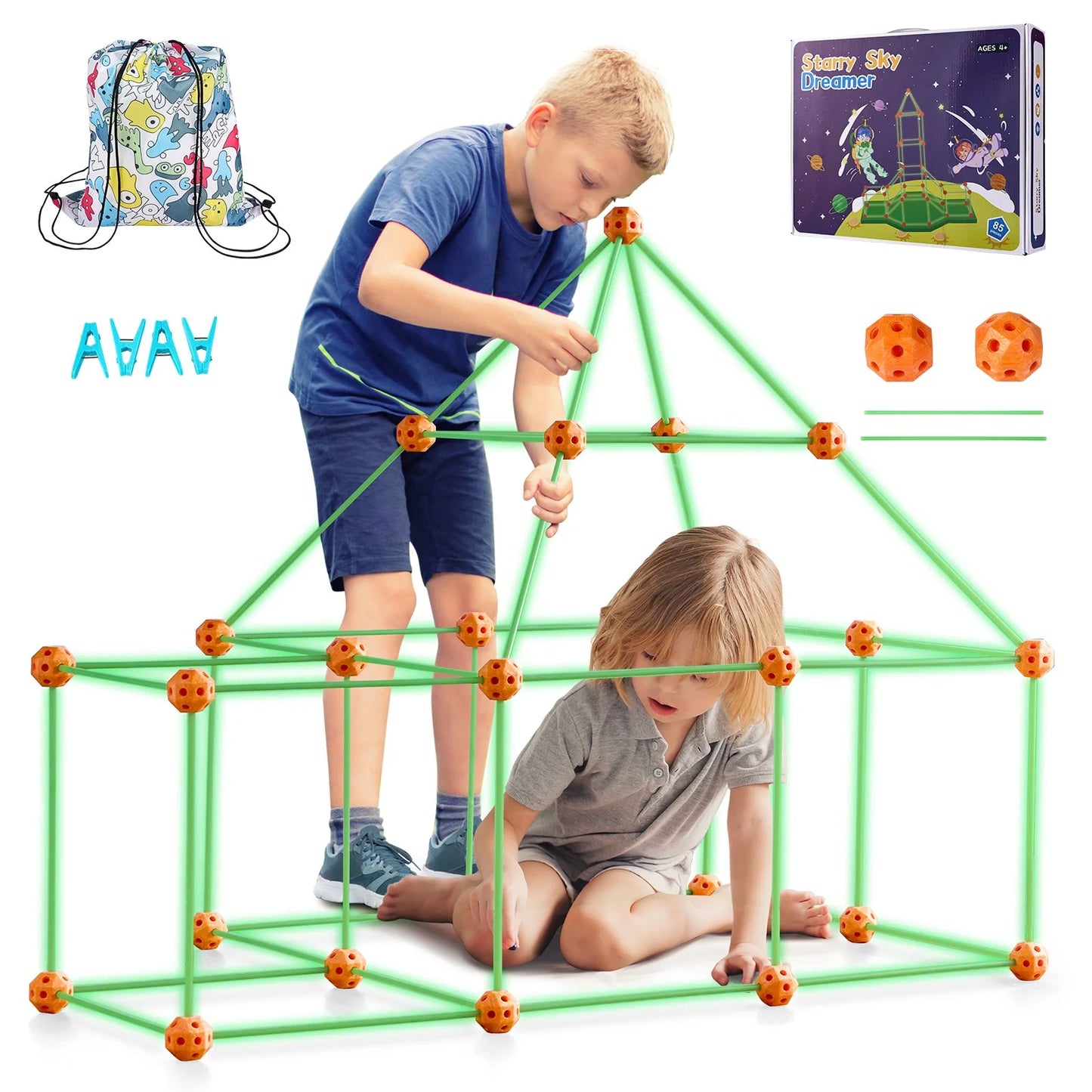 VEVOR Glow-in-the-Dark Fort Building Kit - Unlock Endless Adventures with STEM Fun for Kids (85 Pieces)