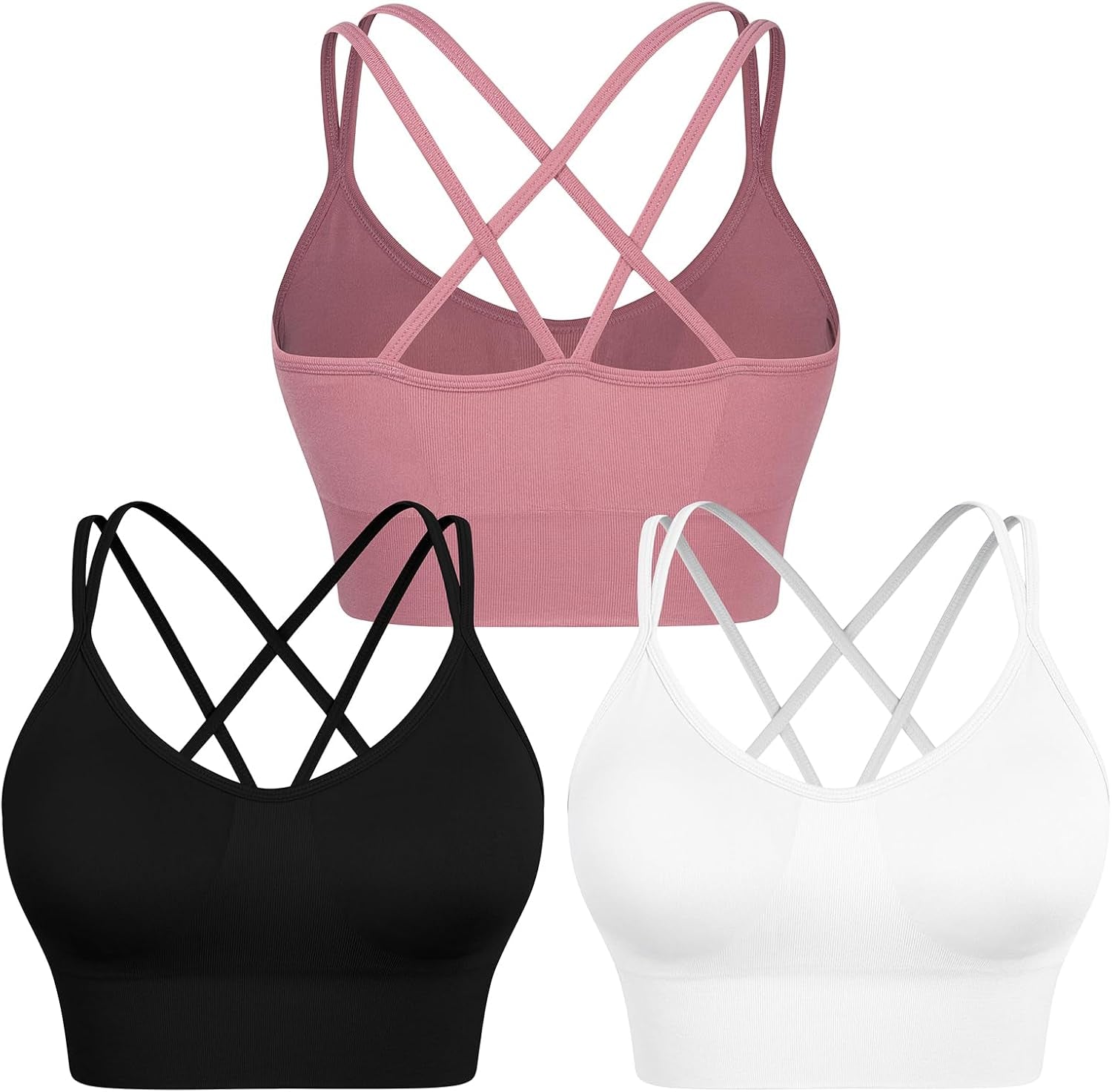 Elevate Your Workout with Our Women’s Strappy Cross Back Sports Bra - 3 Pack of Medium Support Padded Yoga Bras